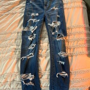 American Eagle Outfitters Dark Blue Distressed Skinny Jeans